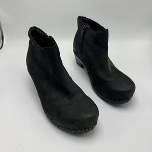 Dansko Barbara Boot Black Suede Leather EU 37 US 6.5-7 Heeled Clog Bootie